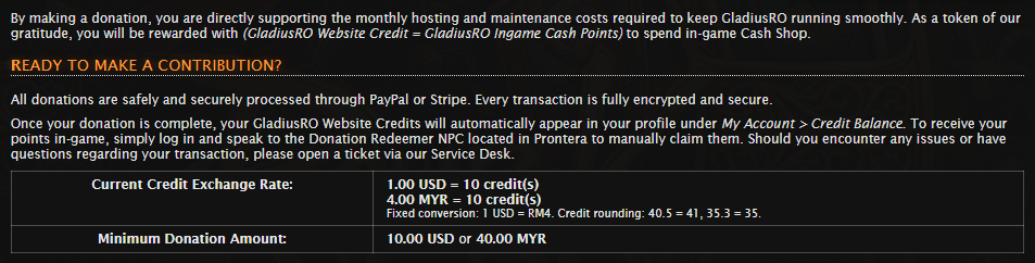 Donation to support GladiusRO server